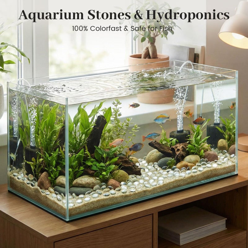 FUTUREPLUSX 5 Lb Clear Flat Glass Marbles, 500PCS Clear Flat Gems Transparent Aquarium Pebbles Vase Filler Beads Table Scatters - Image 5