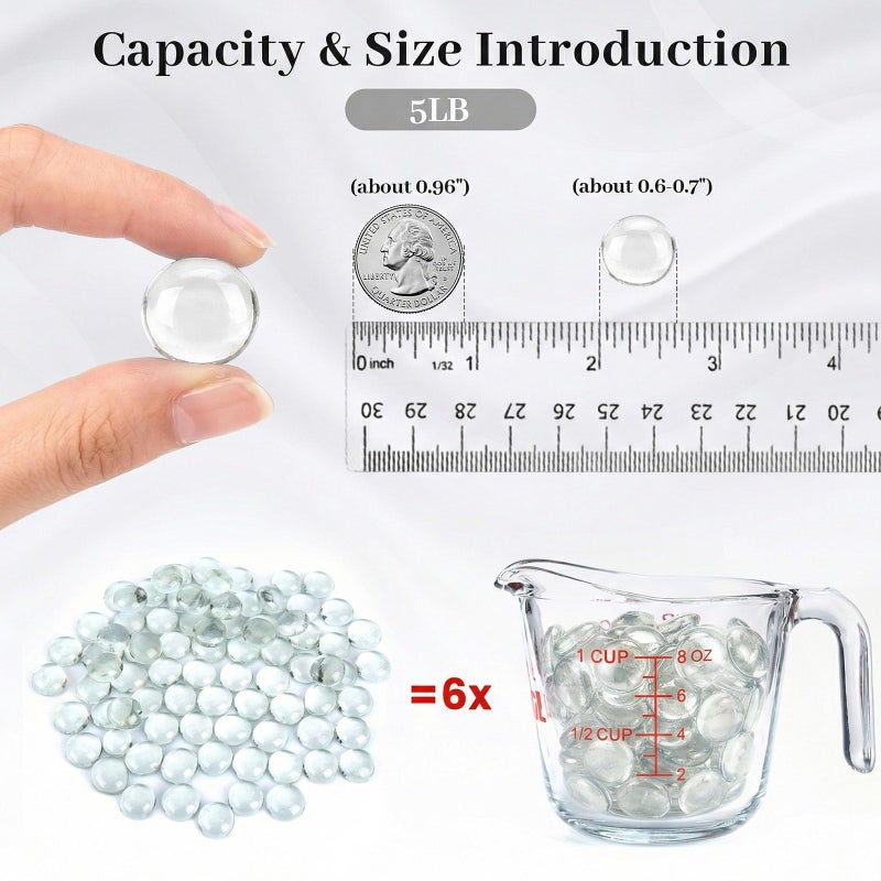FUTUREPLUSX 5 Lb Clear Flat Glass Marbles, 500PCS Clear Flat Gems Transparent Aquarium Pebbles Vase Filler Beads Table Scatters - Image 2
