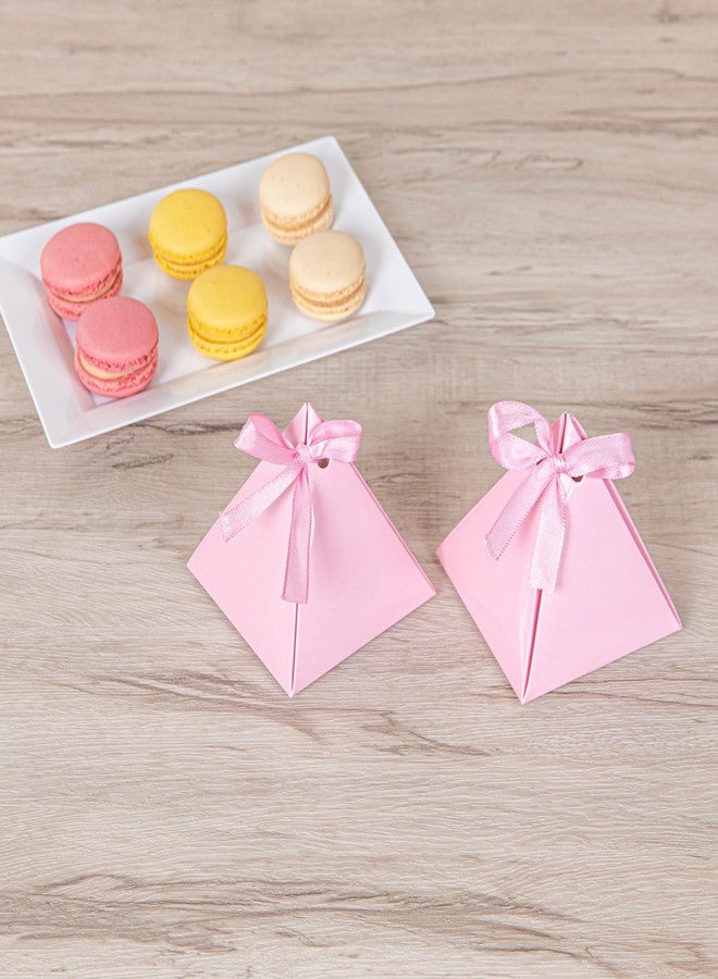 Restaurantware Pastry Tek 3 x 3 x 3 Inch Pyramid Favor Boxes 100 Pyramid Triangle Gift Boxes - Satin Ribbon Disposable Pink Paper Triangle Candy Boxes For Weddings Or Parties - Image 4