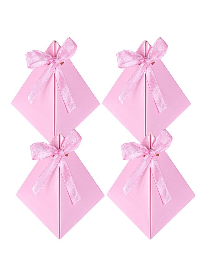 Restaurantware Pastry Tek 3 x 3 x 3 Inch Pyramid Favor Boxes 100 Pyramid Triangle Gift Boxes - Satin Ribbon Disposable Pink Paper Triangle Candy Boxes For Weddings Or Parties - Image 2
