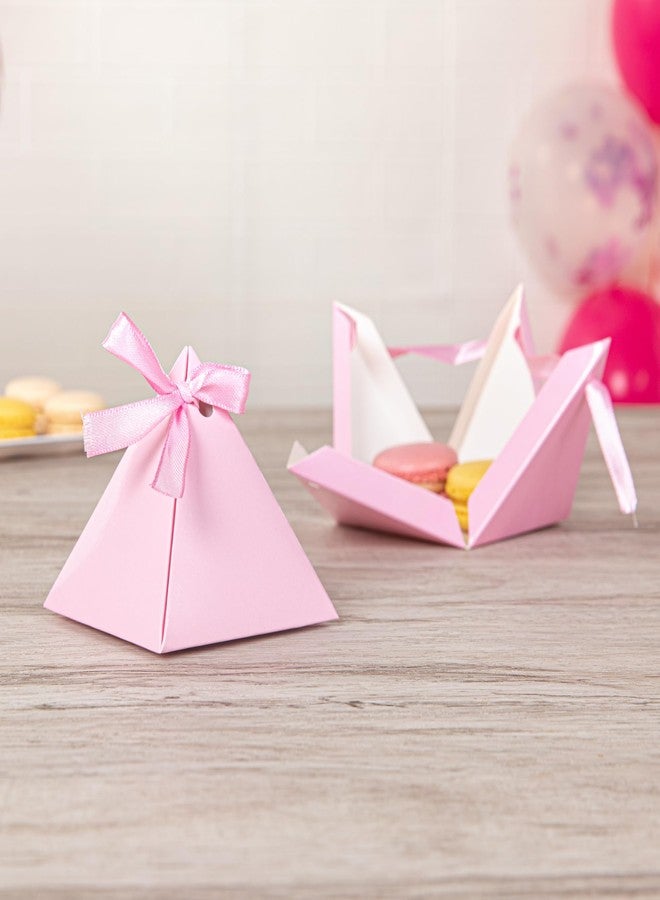 Restaurantware Pastry Tek 3 x 3 x 3 Inch Pyramid Favor Boxes 100 Pyramid Triangle Gift Boxes - Satin Ribbon Disposable Pink Paper Triangle Candy Boxes For Weddings Or Parties - Image 3