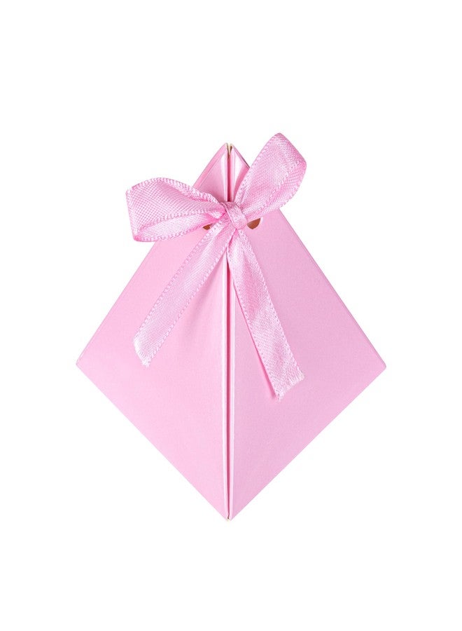 Restaurantware Pastry Tek 3 x 3 x 3 Inch Pyramid Favor Boxes 100 Pyramid Triangle Gift Boxes - Satin Ribbon Disposable Pink Paper Triangle Candy Boxes For Weddings Or Parties - Image 1