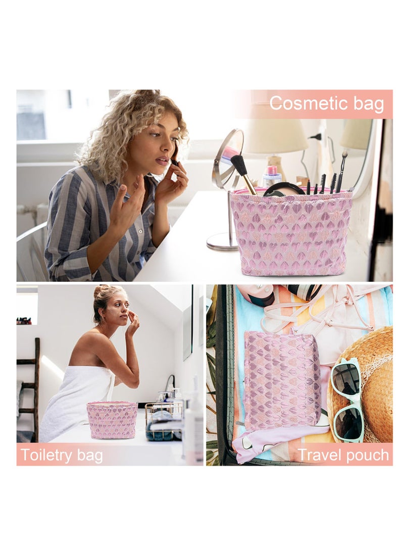 SYOSI Makeup Bag, Cute Floral Cosmetic Bag, Embroidered Pouch, Large Capacity Aesthetic Makeup Bag with Zipper, Portable Travel Toiletry Bag for Women Girls - Image 4