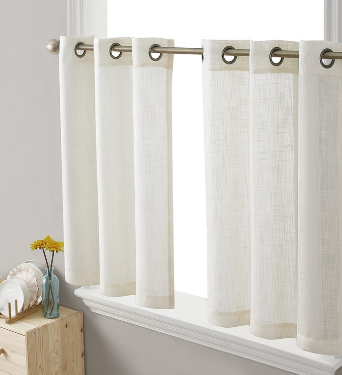 HLCME ABBEY FAUX LINEN TEXTURED SEMI SHEER PRIVACY LIGHT FILTERING TRANSPARENT GROMMET SHORT THICK CAFE CURTAIN TIERS FOR SMALL WINDOWS KITCHEN BASEMENT SET OF 2 35 W X 36 L OATMEAL BEIGE