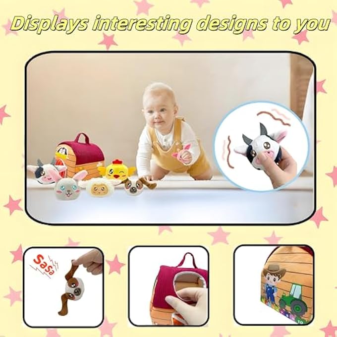 BABY TOY 6-12 MONTHS, DEVELOPMENT BOX WITH FARM ANIMALS, RATTLE & MIRROR, SENSORY MONTESSORI TOY, CHILDREN'S EDUCATIONAL GAMES & MOTOR SKILLS TOY AS EASTER GIFT FOR 1 2 3 YEARS - Image 4
