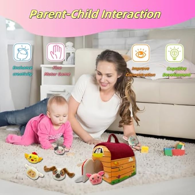 BABY TOY 6-12 MONTHS, DEVELOPMENT BOX WITH FARM ANIMALS, RATTLE & MIRROR, SENSORY MONTESSORI TOY, CHILDREN'S EDUCATIONAL GAMES & MOTOR SKILLS TOY AS EASTER GIFT FOR 1 2 3 YEARS - Image 5