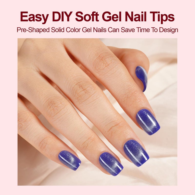 Plauva Cat Eye Press on Nails Short Square, 300Pcs Soft Gel Fake Nails, Glossy Glitter Cat Eye Nail Tips for Women and Girls Stick On Nails in 15 Sizes - Image 2