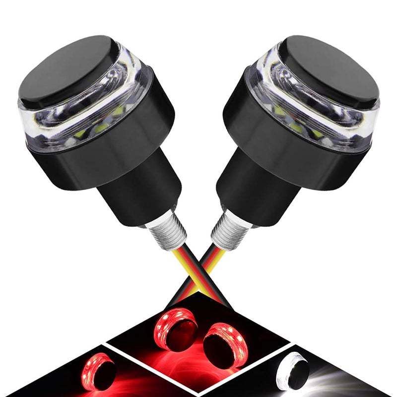 2Pcs Motorcycle Turn Signals LED Light Double Color Bar End Turn Signals Grip Plug Side Marker Lamp Accessory.White+Red