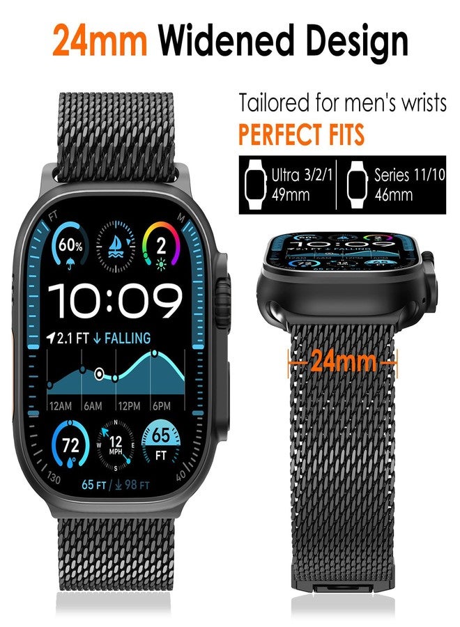 WINGLE Milanese Loop for Apple Watch Band Ultra 3/2/1 Band Ultra 49mm Series 11 10 46mm 45mm 44mm SE 3/2/1 9 8 7 6 5 4 3 Men Women,Parachute-Style Buckle Stainless Steel Mesh Metal iWatch Bands, Black - Image 5