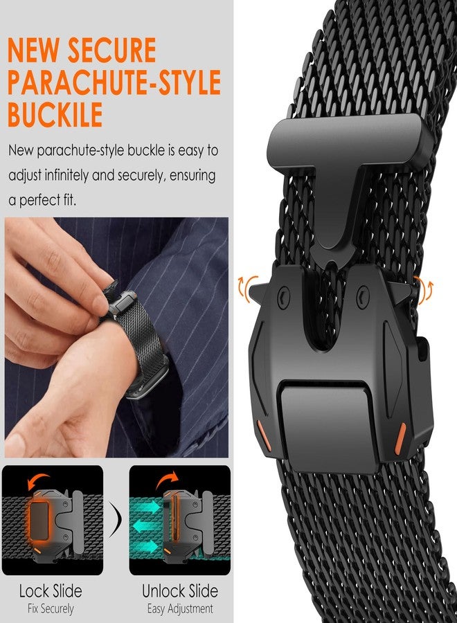 WINGLE Milanese Loop for Apple Watch Band Ultra 3/2/1 Band Ultra 49mm Series 11 10 46mm 45mm 44mm SE 3/2/1 9 8 7 6 5 4 3 Men Women,Parachute-Style Buckle Stainless Steel Mesh Metal iWatch Bands, Black - Image 3