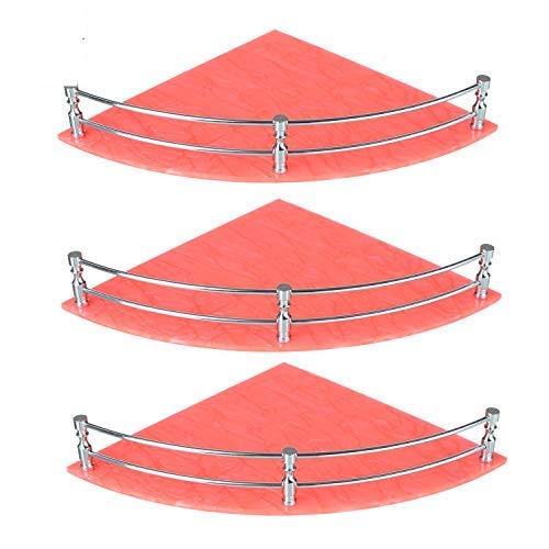 STIMULUS...Your Quality Partner Stimulus Bathroom RackCorner ShelfKitchen ShelfWall Mounted Shelf Storage Racks Set for HomeMultipurpose ShelvesHolder Self Stand 9x9 INCH Pink Acrylic Set of 3 pcs - Image 1