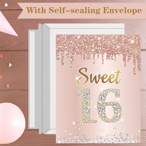 Eucutur Large Sweet 16 Birthday Card with Envelope, Jumbo Happy 16th Birthday Card Gifts for Girl, Extra Big 16 Birthday Guest Book Greeting Cards Party Supplies，Pink Rose Gold Giant Sixteen Year Birthday - Image 4