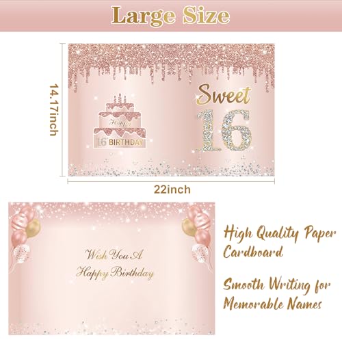 Eucutur Large Sweet 16 Birthday Card with Envelope, Jumbo Happy 16th Birthday Card Gifts for Girl, Extra Big 16 Birthday Guest Book Greeting Cards Party Supplies，Pink Rose Gold Giant Sixteen Year Birthday - Image 3
