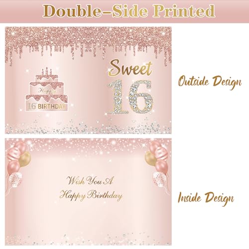 Eucutur Large Sweet 16 Birthday Card with Envelope, Jumbo Happy 16th Birthday Card Gifts for Girl, Extra Big 16 Birthday Guest Book Greeting Cards Party Supplies，Pink Rose Gold Giant Sixteen Year Birthday - Image 2