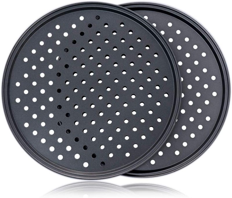 Destinymd Pizza Pan With Holes, 2 Pack Carbon Steel Perforated Non-Stick Tray Tool Crispy 12inch Round for Home Kitchen - Image 2