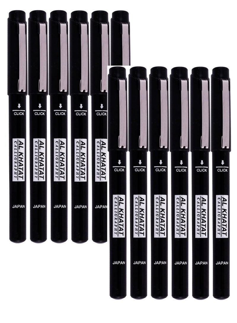 Al Khatat قلم خط عربي 12 قطعة طرف 1 مم حبر أسود - Image 1