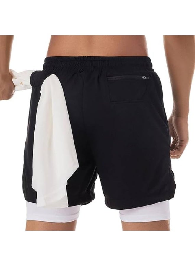 VITION Gym Shorts for Men, Men's Activewear Running Shorts,Drawstring Gym Shorts Men, 2 Layer Loose Athletic Shorts with 4 Pockets (Large, Black/White) - Image 3