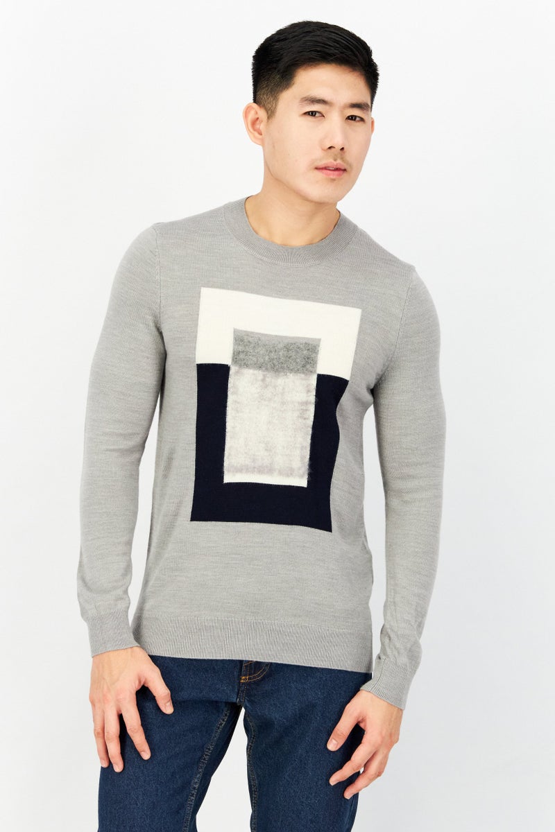 SELECTED Men Crew Neck Plain  Long Sleeves Sweatshirt, Grey - Image 1