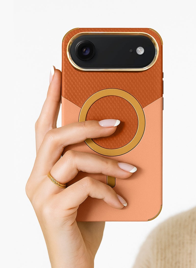 دبليو تيك غطاء حماية فخم من الجلد مزدوج اللون مع ميزة Magsafe مغناطيسي لهاتف أبل آيفون Air 5G 2025 (MCMPMN) - نحاسي/أحمر - Image 2