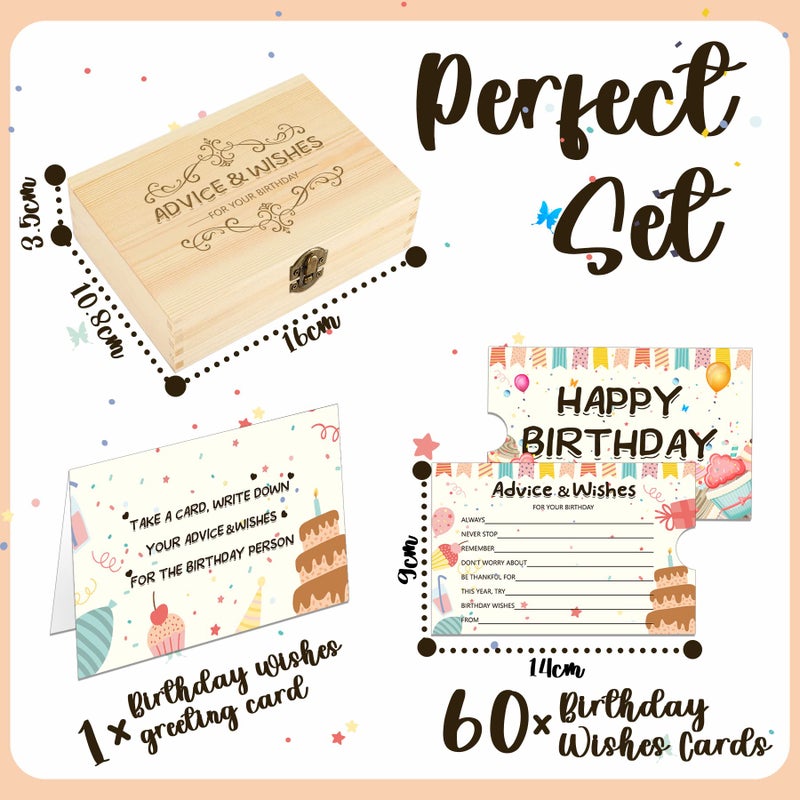 1DFAUL 60pcs Birthday Wishes Cards, Guest Book Advice Cards Box for Party, Advice And Wishes for Games, for 16th, 18th, 30th, 40th, 50th, Any Age, Party Favors - Image 5