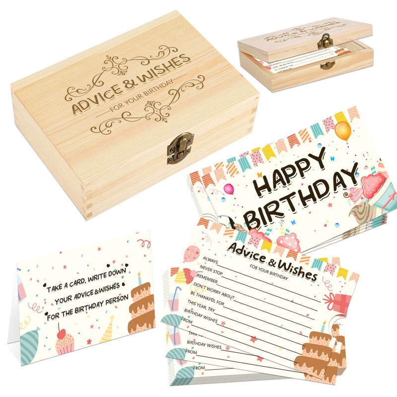 1DFAUL 60pcs Birthday Wishes Cards, Guest Book Advice Cards Box for Party, Advice And Wishes for Games, for 16th, 18th, 30th, 40th, 50th, Any Age, Party Favors - Image 1