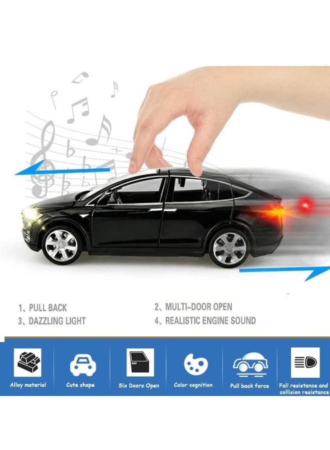 Model X Car Model, Diecast Car Toy, 1:32 Scale Alloy Model X Toy Car Pull Back Vehicles Door Opening with Sound and Light, Mini Model X Collectible Model Car Toy for Kids Gift (Black)  - Image 4
