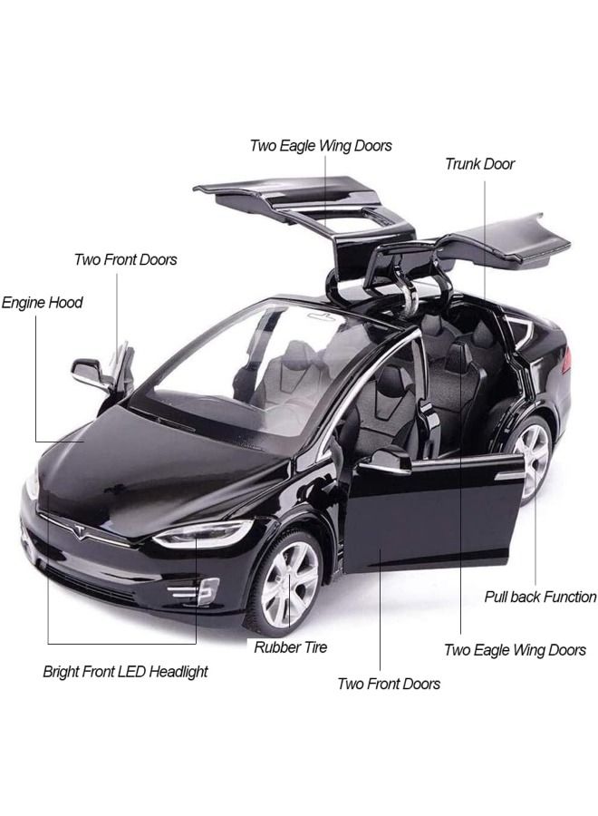 Model X Car Model, Diecast Car Toy, 1:32 Scale Alloy Model X Toy Car Pull Back Vehicles Door Opening with Sound and Light, Mini Model X Collectible Model Car Toy for Kids Gift (Black)  - Image 2