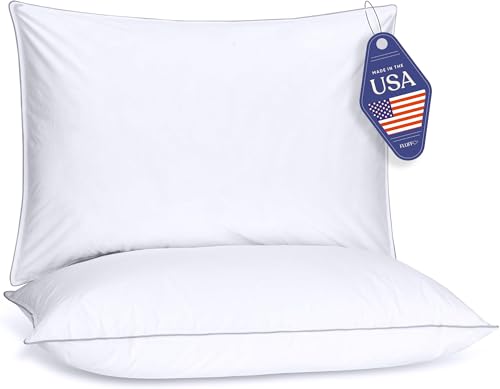 FluffCo Down Alternative Pillows King Size Set of 2  King Bed Pillows for Sleeping  Made in USA  Cooling Surface and Machine Washable for Side Back and Stomach Sleepers