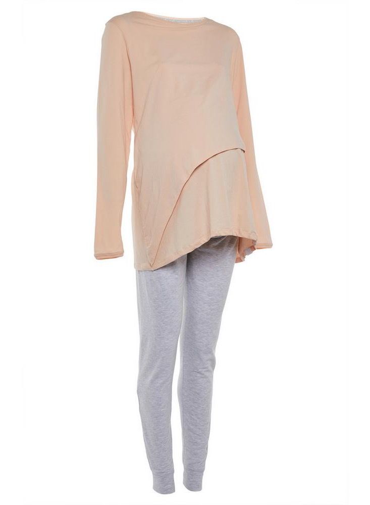 PRIMARK Gray Peach Pink Maternity Pajama Set - Image 1