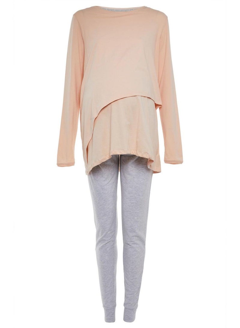 PRIMARK Gray Peach Pink Maternity Pajama Set - Image 3