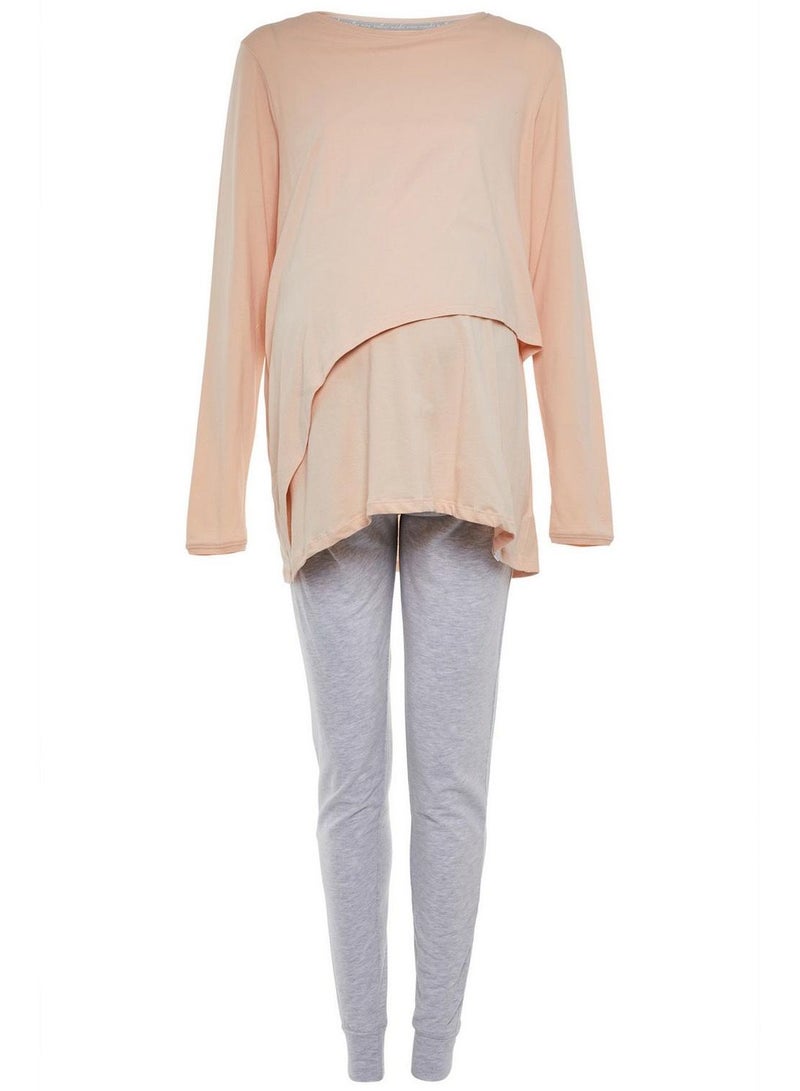 PRIMARK Gray Peach Pink Maternity Pajama Set - Image 2