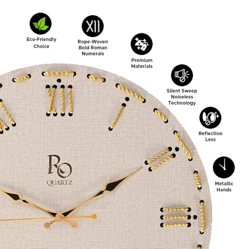 REGIIS OPERA Wooden Round Shape Roman Dial Wall Clock with Golden Hand & Golden Zari Rope Detailing | Silent Quartz Movement Anti Reflection Analog Vintage Clock for Home and Office (Ivory, 15.5 Inch) - Image 3
