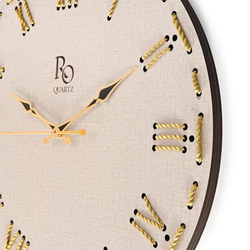 REGIIS OPERA Wooden Round Shape Roman Dial Wall Clock with Golden Hand & Golden Zari Rope Detailing | Silent Quartz Movement Anti Reflection Analog Vintage Clock for Home and Office (Ivory, 15.5 Inch) - Image 5