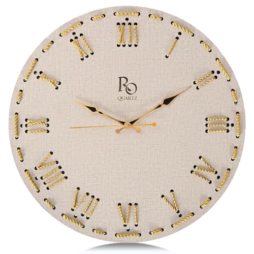 REGIIS OPERA Wooden Round Shape Roman Dial Wall Clock with Golden Hand & Golden Zari Rope Detailing | Silent Quartz Movement Anti Reflection Analog Vintage Clock for Home and Office (Ivory, 15.5 Inch) - Image 2