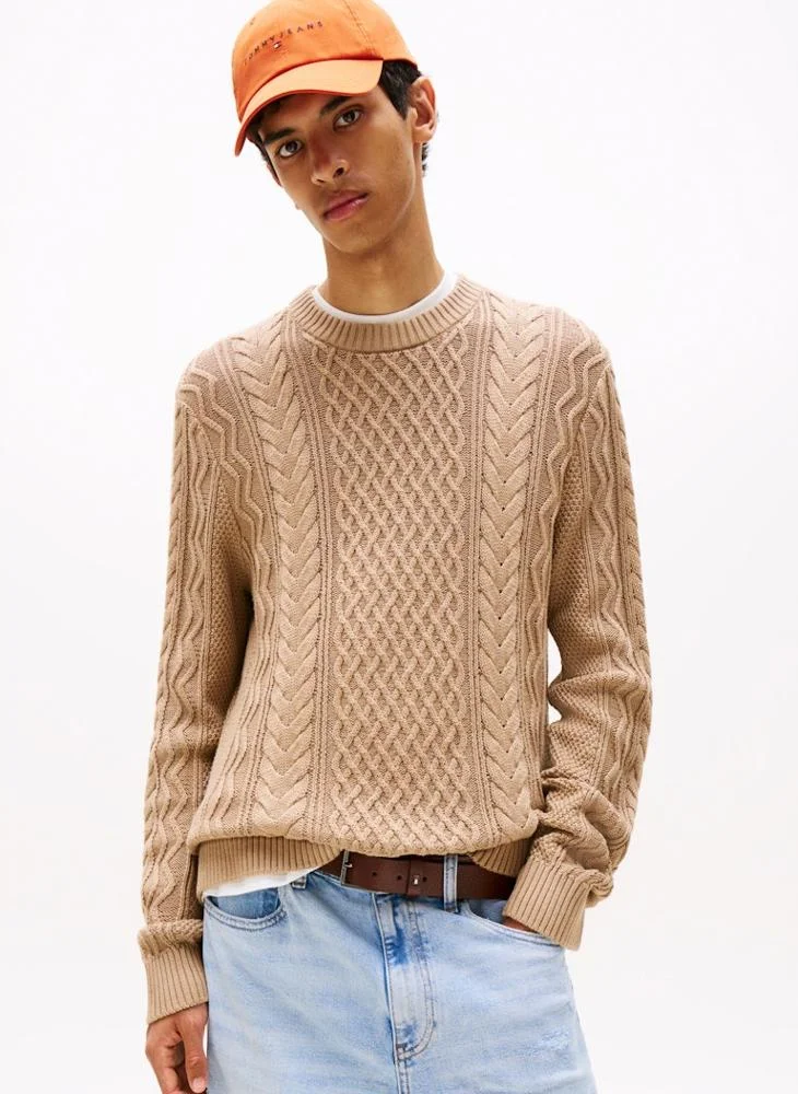 TOMMY JEANS Tommy Badge Cable Knit Slim Jumper