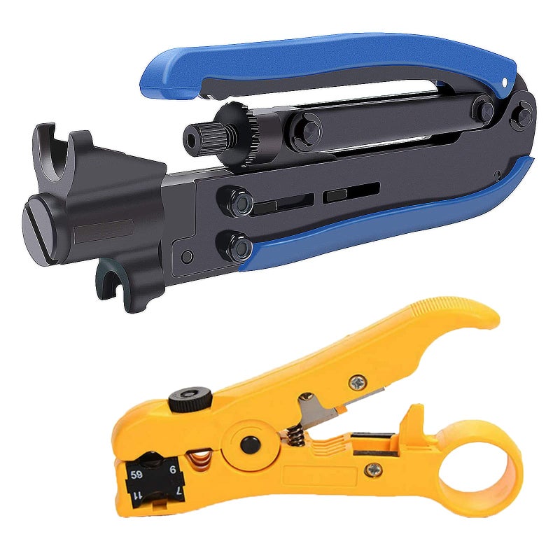 Adjustable RG6 RG11 Coax Cable Crimper Kit RG6 RG11 Compression Tool Stripper