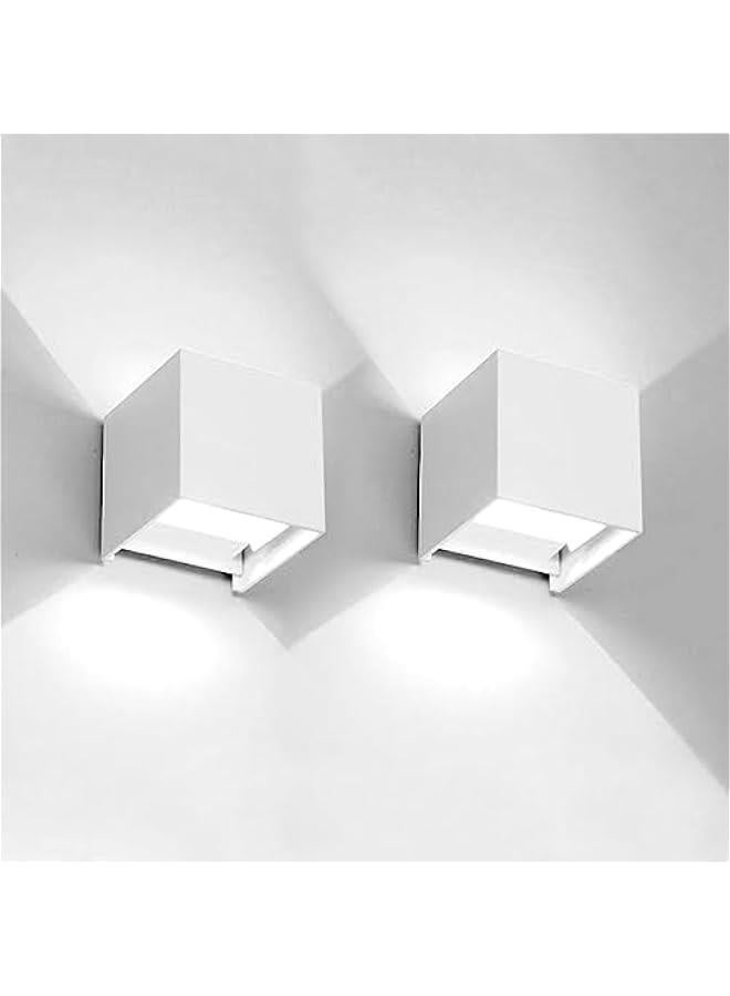 2 قطع 12 واط مصابيح حائط خارجية مصابيح LED للإضاءة الخارجية/الداخلية أضواء موجهة لأعلى ولأسفل مقاومة للماء IP65 وحدات إضاءة خارجية حديثة مصابيح حائط خارجية مصنوعة من الألمنيوم مربع لون أبيض 6500K إضاءة باردة - Image 1