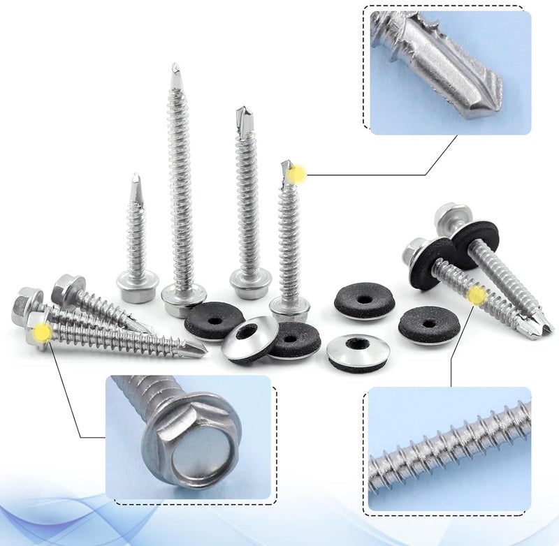 TheMujtaba Self-Drilling Screw, Zinc Plated Finish,Hex Washer Head, External Hex Drive, Sealing, Includes Washer [Pack of 100] (12 X 45) - Image 1