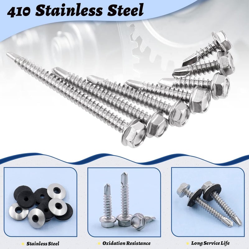 TheMujtaba Self-Drilling Screw, Zinc Plated Finish,Hex Washer Head, External Hex Drive, Sealing, Includes Washer [Pack of 100] (12 X 45) - Image 3