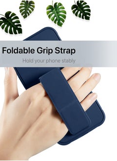 Wtech Xiaomi Redmi Note 14 Pro 5G 2024 Hand Grip Foldable Magnetic Kickstand Wrist Strap Finger Grip with Built-in Iron Case Cover - Navy Blue  - Image 2