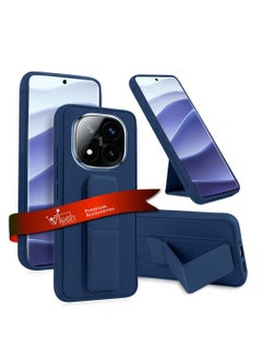 Wtech Xiaomi Redmi Note 14 Pro 5G 2024 Hand Grip Foldable Magnetic Kickstand Wrist Strap Finger Grip with Built-in Iron Case Cover - Navy Blue  - Image 1