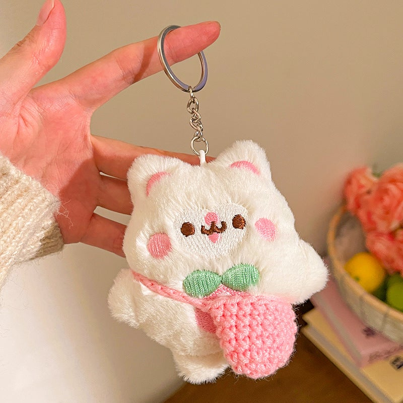 Cute cartoon plush bunny with rosy cheeks, a keychain or charm for bags or bags, and a gift (pink bunny bag).