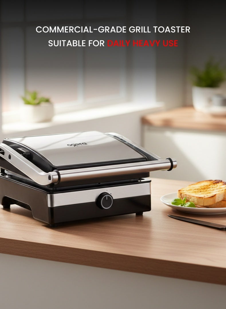 أوجيرا شواية وضاغط تجاري أوجيرا 2000 واط | تصميم كبس بصفائح غير لاصقة | تحكم قابل للتعديل في درجة الحرارة | فتح بزاوية 180 درجة | هيكل من الستانلس ستيل | قابس بريطاني | ضمان سنتين | OG1300GT | فضي وأسود - Image 2