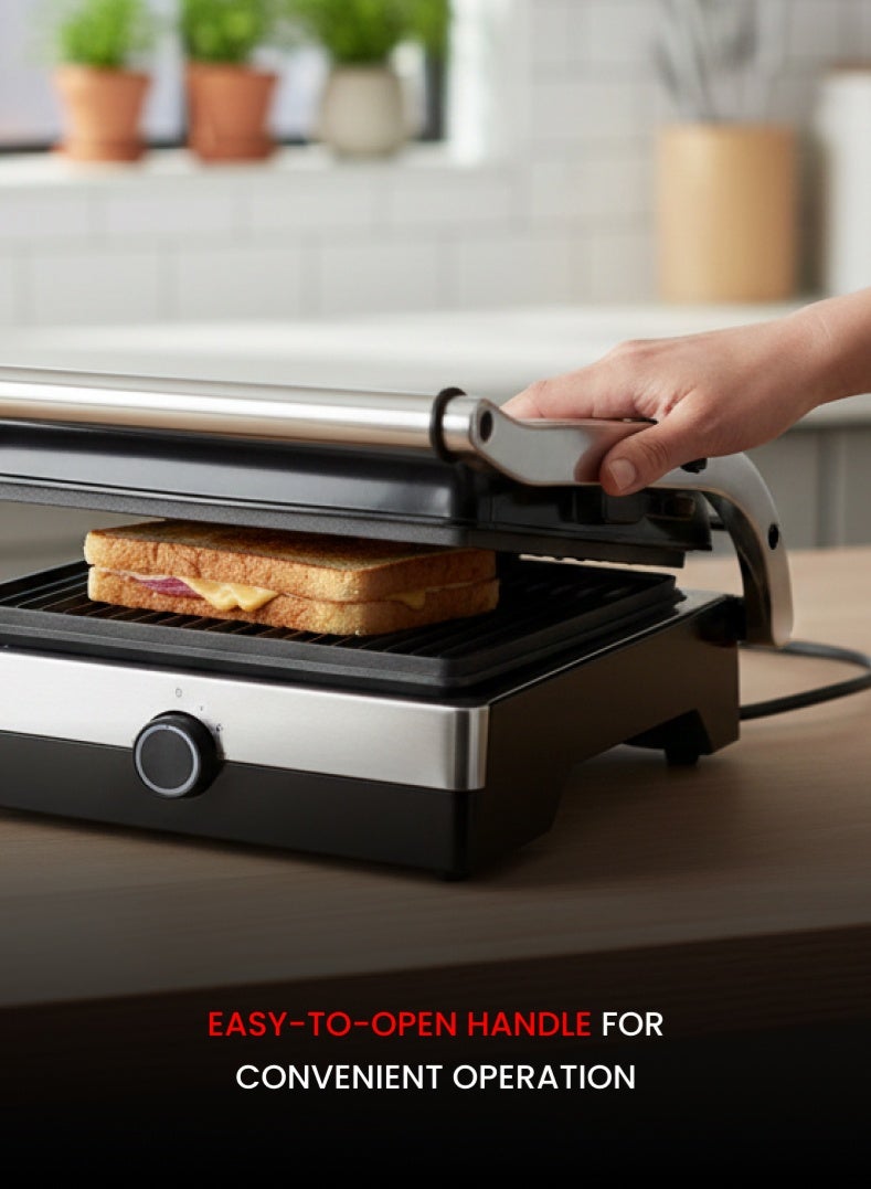 أوجيرا شواية وضاغط تجاري أوجيرا 2000 واط | تصميم كبس بصفائح غير لاصقة | تحكم قابل للتعديل في درجة الحرارة | فتح بزاوية 180 درجة | هيكل من الستانلس ستيل | قابس بريطاني | ضمان سنتين | OG1300GT | فضي وأسود - Image 5