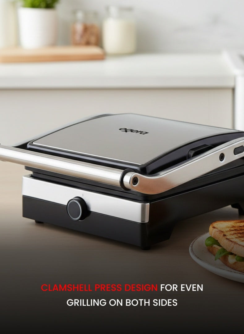 أوجيرا شواية وضاغط تجاري أوجيرا 2000 واط | تصميم كبس بصفائح غير لاصقة | تحكم قابل للتعديل في درجة الحرارة | فتح بزاوية 180 درجة | هيكل من الستانلس ستيل | قابس بريطاني | ضمان سنتين | OG1300GT | فضي وأسود - Image 3