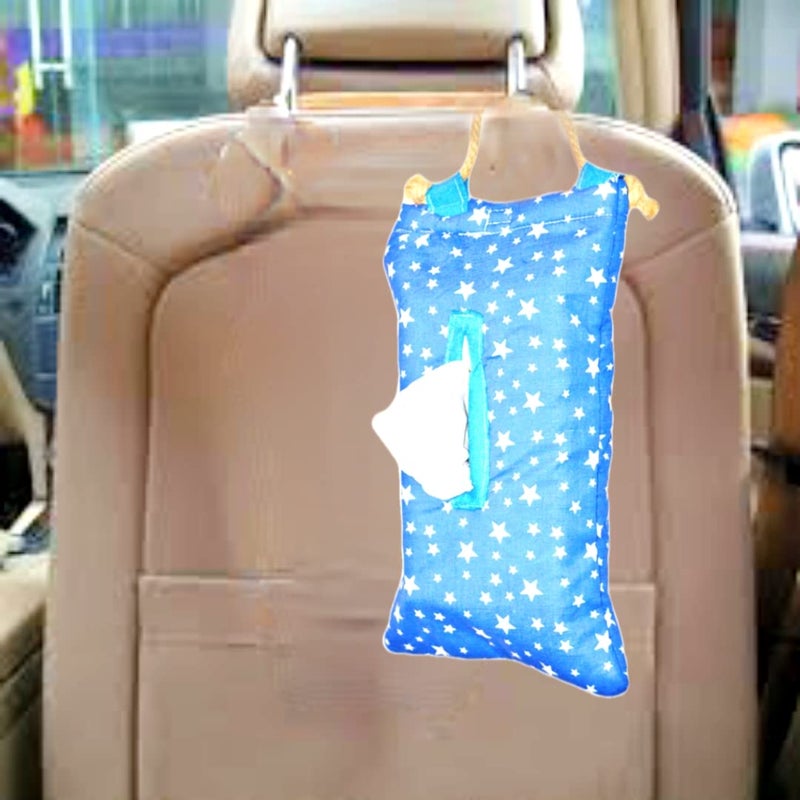 CREATIVE TEXTILES حامل مناديل السيارة المعلق الملون واللطيف من كرييتيف تيكستيلز (أزرق وأبيض) - Image 2