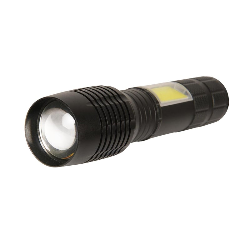Care4 Care 4 ZY1802 with Zoom Option USB Charging with 4 Functionhigh Low cob Light and Blinker on cob Black Rechargeable Torch Black Rechargeable - Image 1