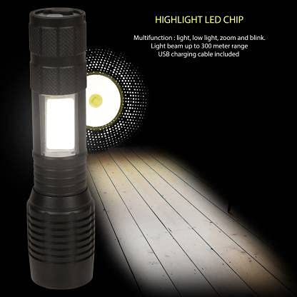 Care4 Care 4 ZY1802 with Zoom Option USB Charging with 4 Functionhigh Low cob Light and Blinker on cob Black Rechargeable Torch Black Rechargeable - Image 3