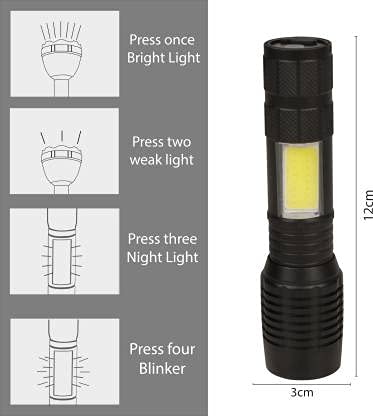 Care4 Care 4 ZY1802 with Zoom Option USB Charging with 4 Functionhigh Low cob Light and Blinker on cob Black Rechargeable Torch Black Rechargeable - Image 5