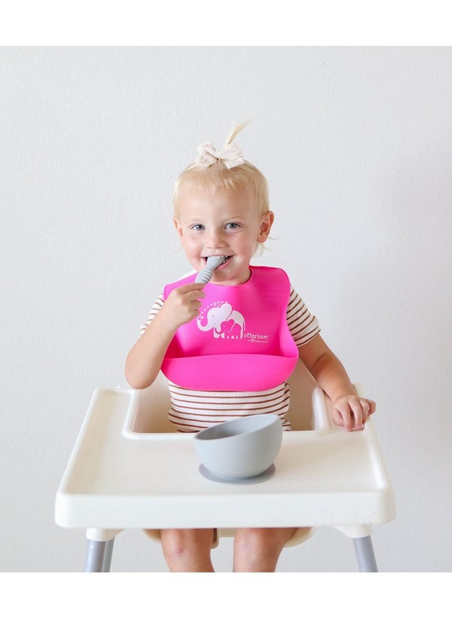 otterlove - Platinum Silicone Bib - Waterproof Bibs with Wide Food Catching Pocket-Easy Clean-Mess Proof-Dishwasher Safe-Baby Bibs 6-48 months(2 Bib Pack - Pink Elephants & Purple Otters) - Image 1